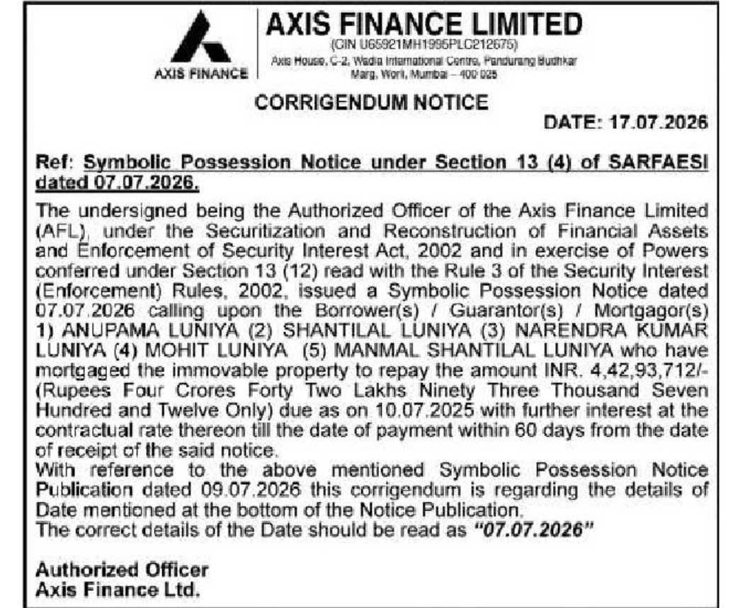 📢 Axis Finance Corrigendum Notice
