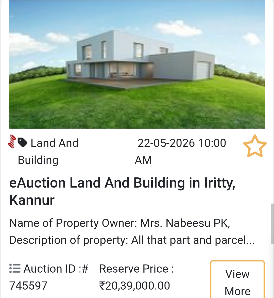 🏦 Bank Auction Property in iritty