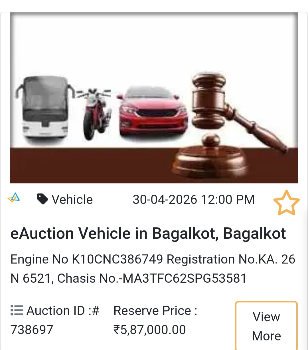 Bank: SBI eAuction📍 Bagalkot Deal – Value Vehicle 💼