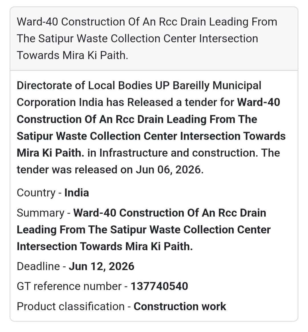 Bareilly, Uttar Pradesh | RCC Drain Construction Work