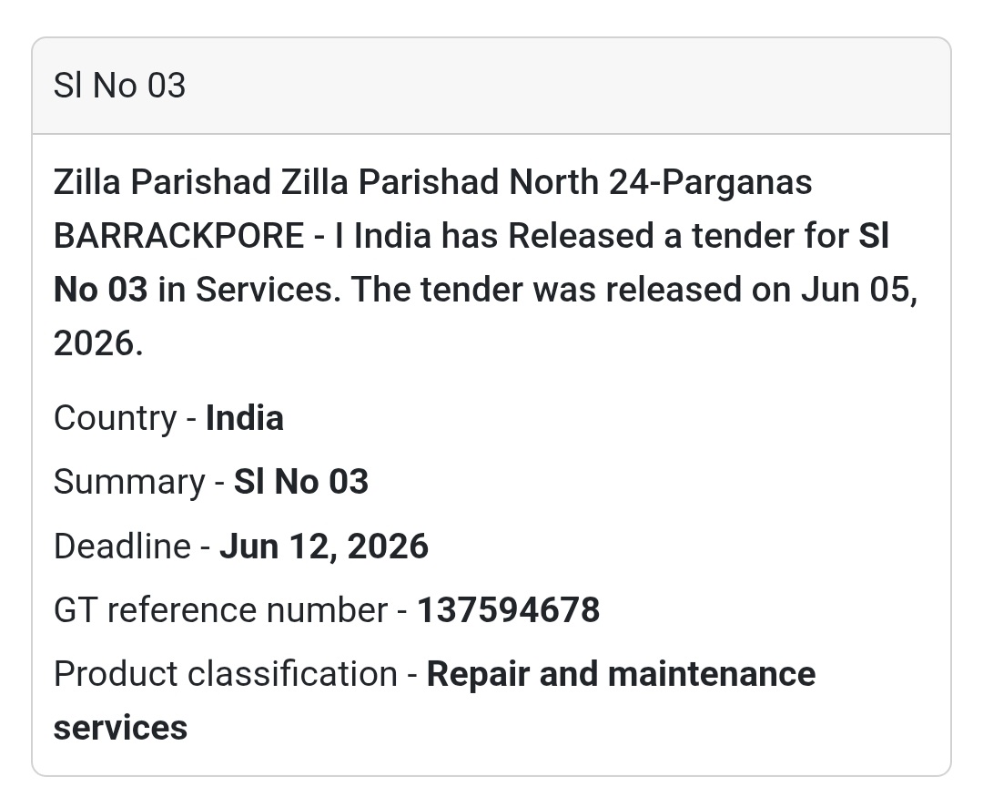 🛠️ Barrackpore, West Bengal | Maintenance Services Tender