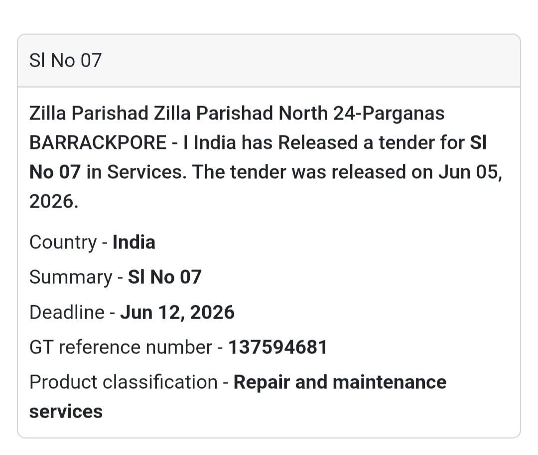 ⚙️ Barrackpore, West Bengal | Repair & Maintenance Tender