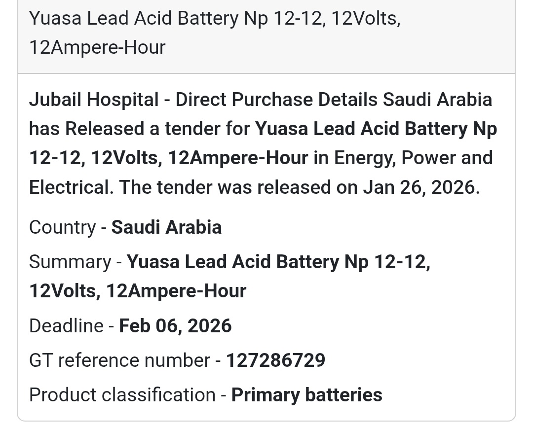 🔋 Battery Supply – Jubail Hospital