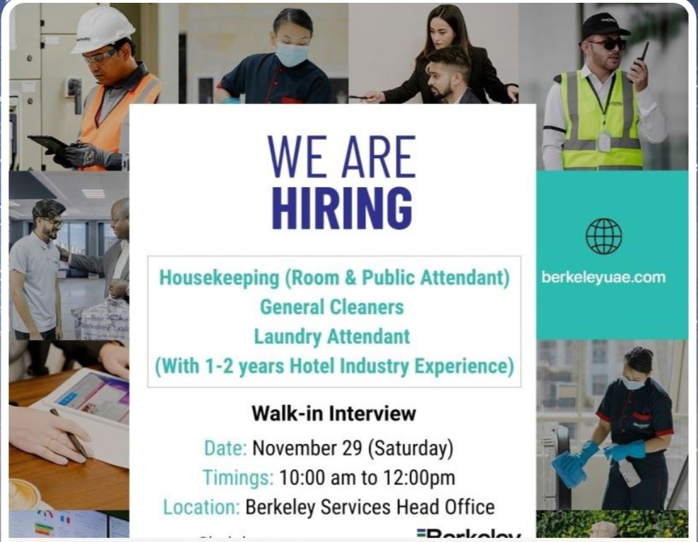 ✨ Berkeley Services UAE – Walk-In Interview!
