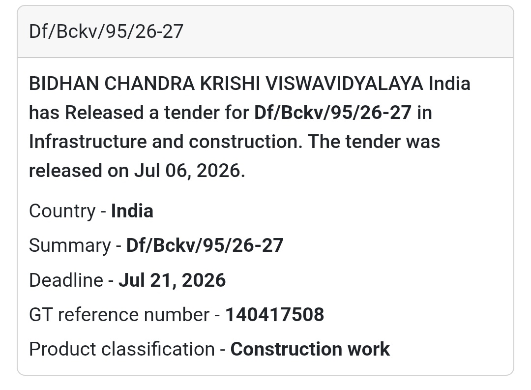 🏫 Bidhan Chandra Krishi Viswavidyalaya Tender | India