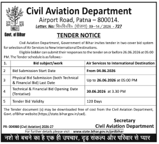 ✈️ Bihar Civil Aviation Department – Air Services Tender
