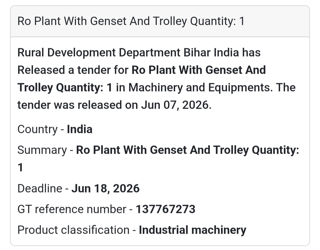 📍 Bihar, India | RO Plant with Genset & Trolley Tender