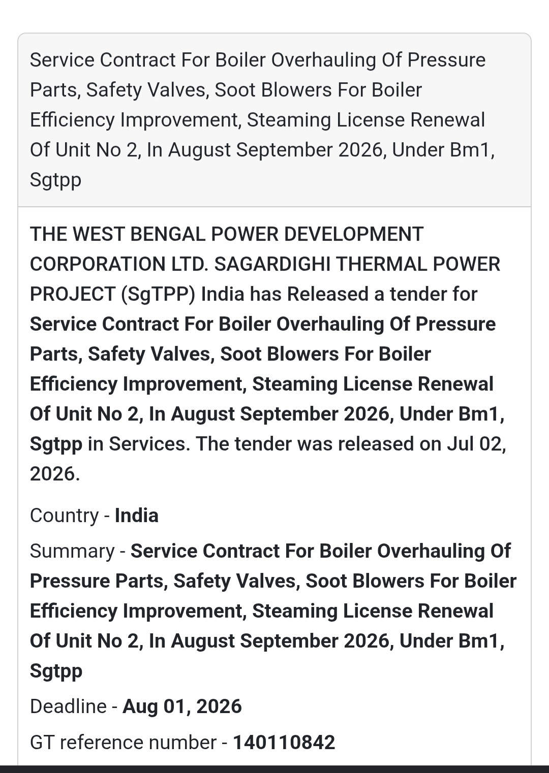 ⚙️ Boiler Overhauling Service Contract | 📍Sagardighi Thermal Power Project, West Bengal
