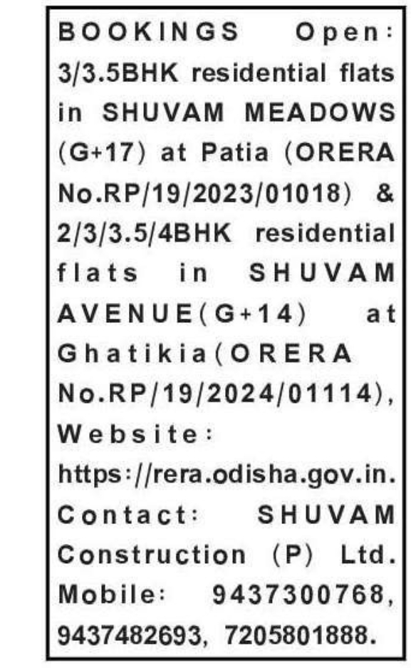 🏢 Bookings Open for Residential Flats – Bhubaneswar