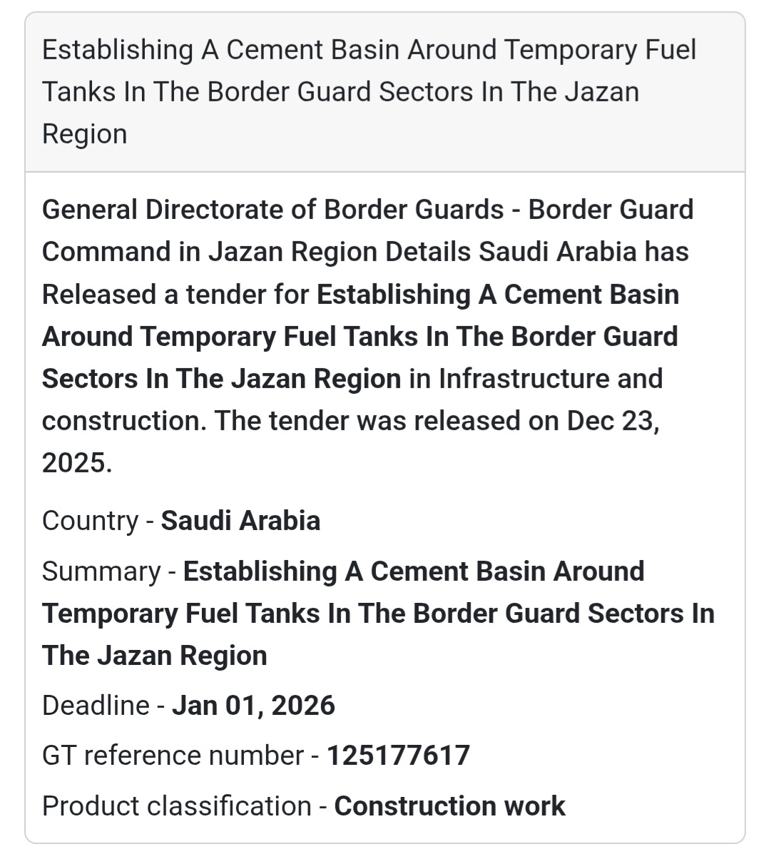 🛢️ Border Security Infrastructure Tender – Saudi Arabia 🇸🇦