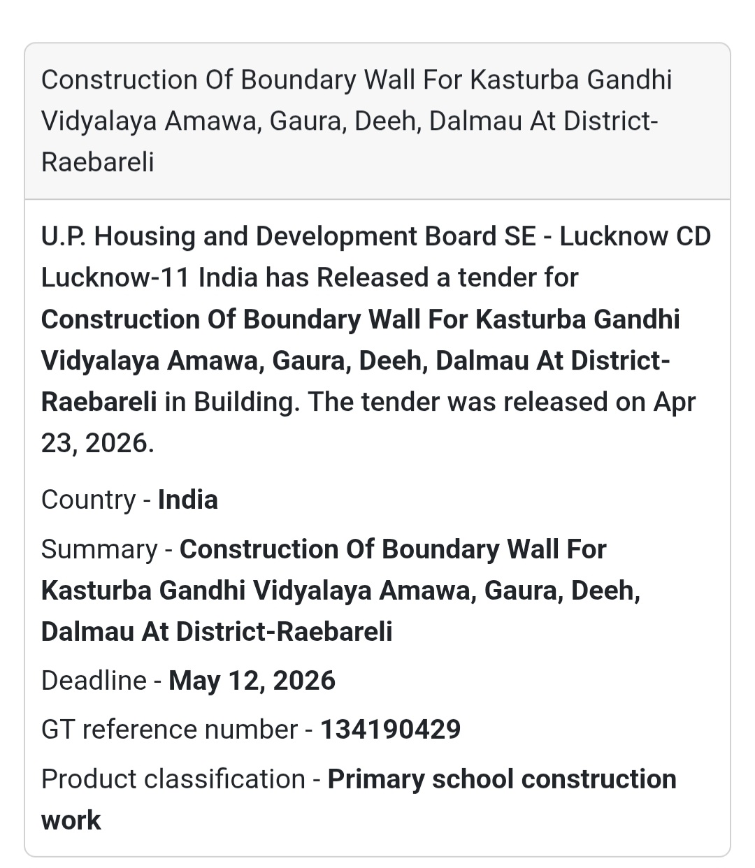 🧱 Boundary Wall Construction – Raebareli (Amawa)