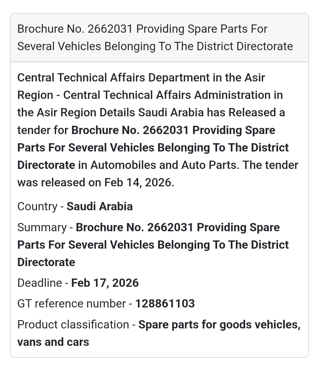 🚗 Brochure No. 2662031 – Vehicle Spare Parts – KSA