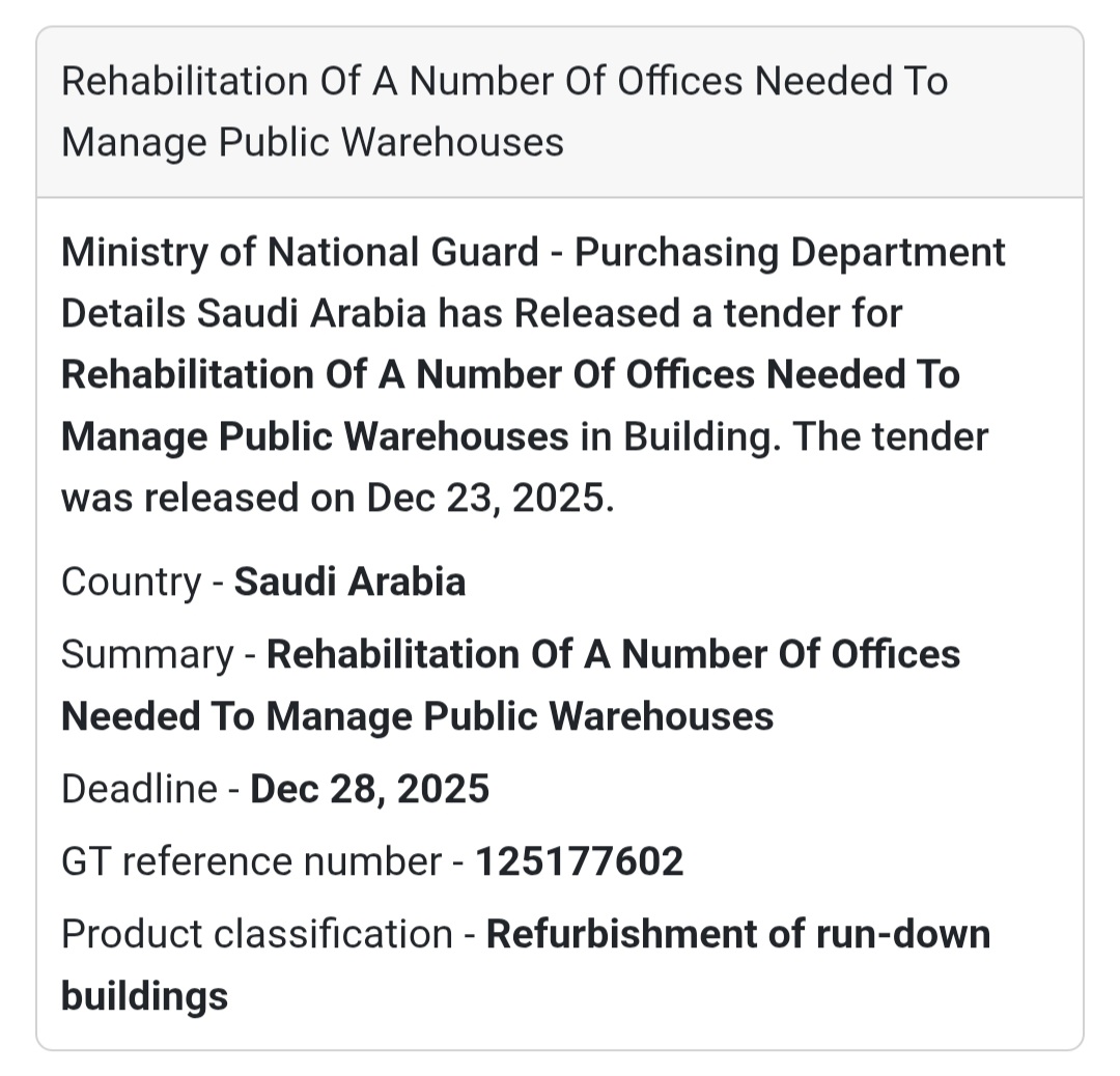 🏢 Building Rehabilitation Tender – Saudi Arabia 🇸🇦
