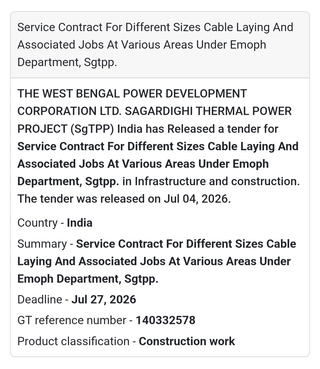 🔌 Cable Laying Service Contract | Sagardighi Thermal Power Project 📍