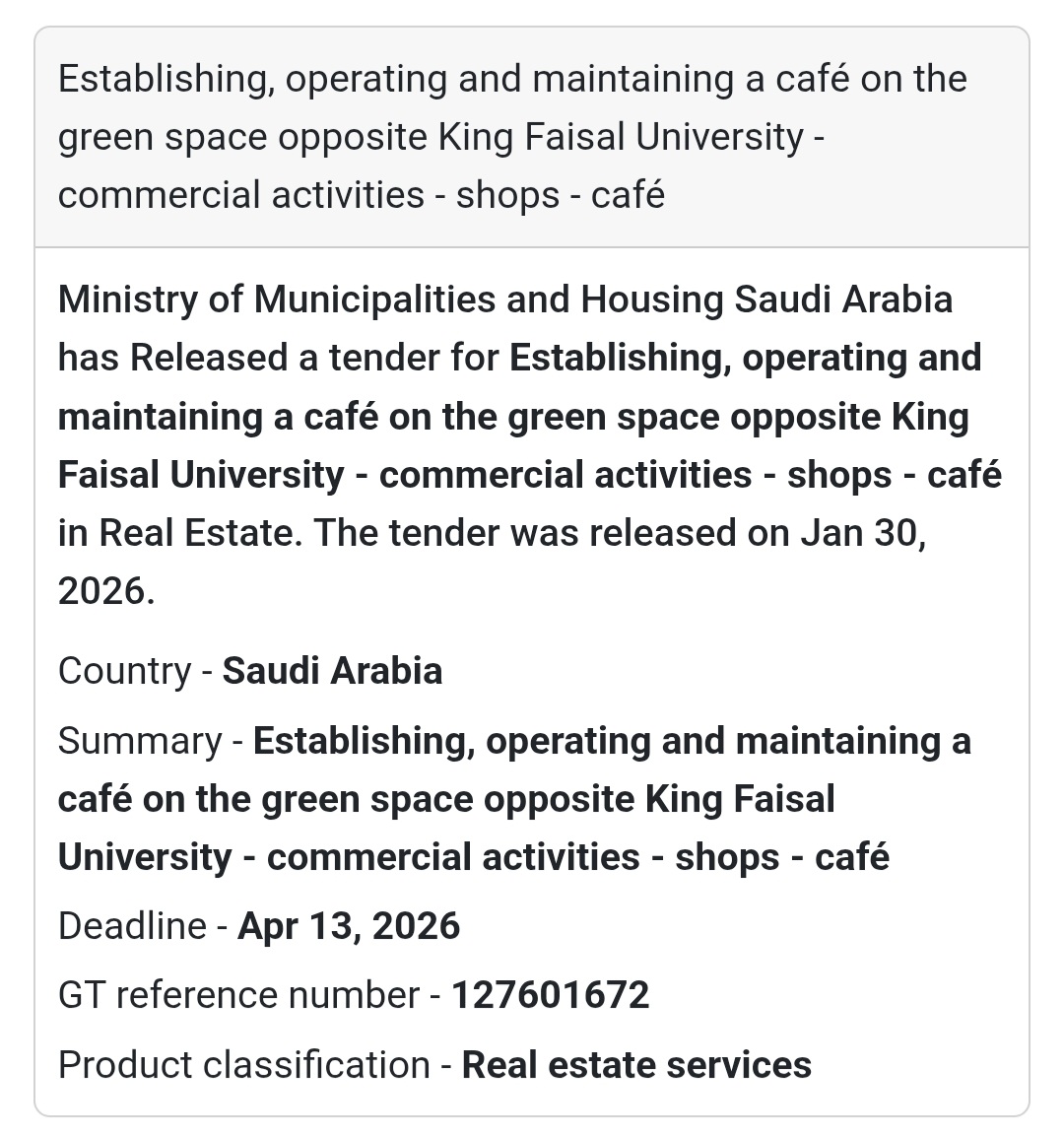 ☕ Café Development – Opposite King Faisal University