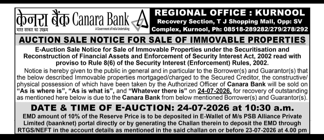🏦 Canara Bank – E-Auction Sale Notice