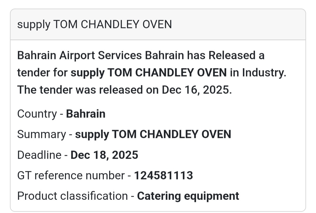 🔔 Catering Equipment Tender | Bahrain 🇧🇭