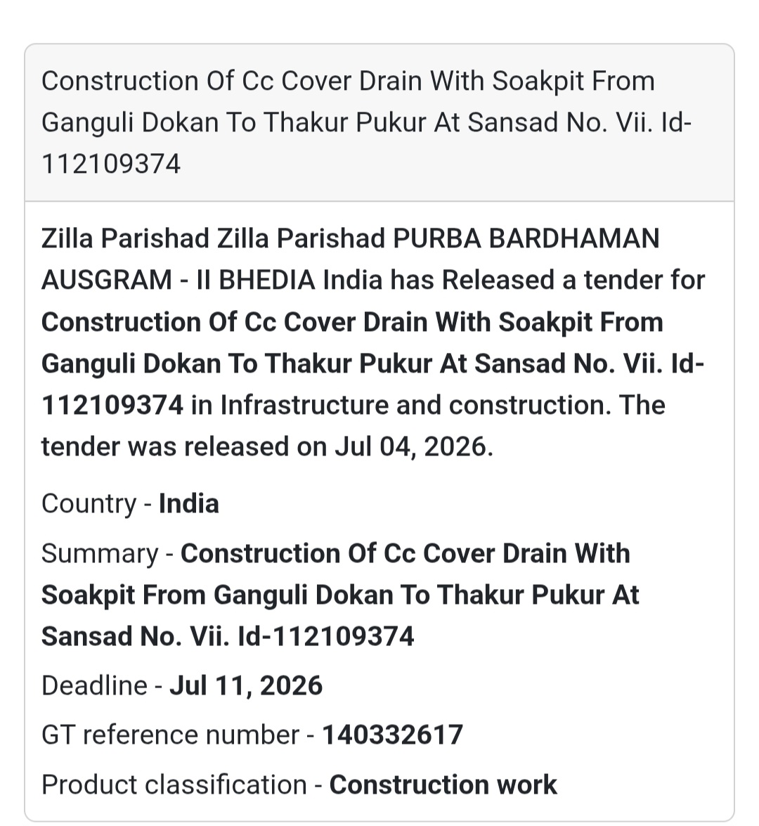 🛣️ CC Cover Drain with Soak Pit Construction Tender | Ausgram-II 📍