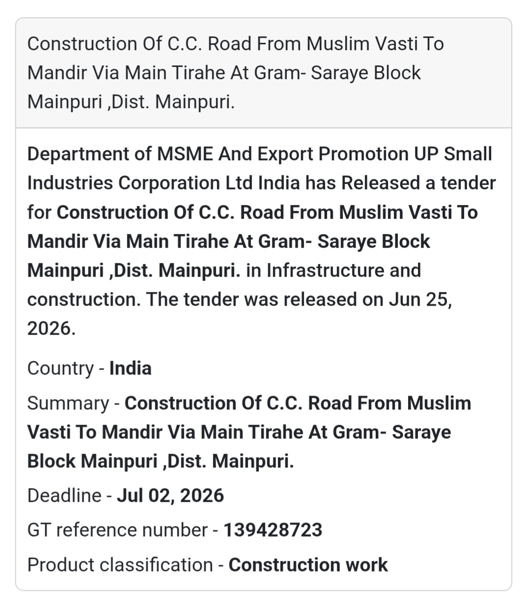 🛣️ CC Road Construction from Muslim Vasti to Mandir via Main Tiraha | Mainpuri, Uttar Pradesh