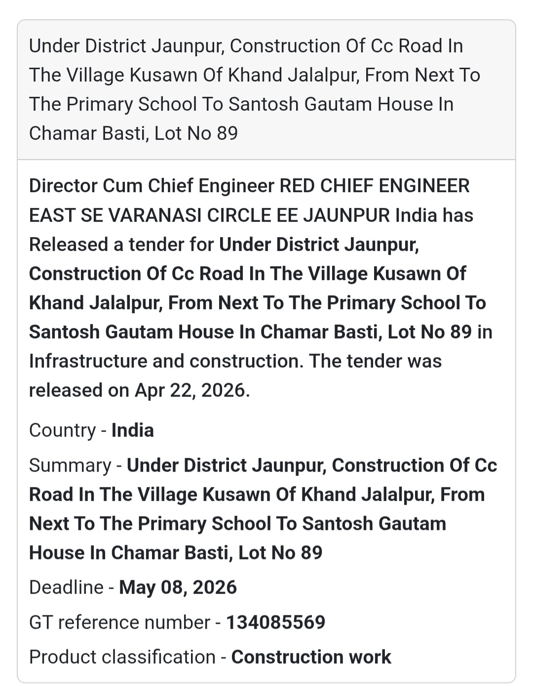 🛣️ CC Road Construction – Kusawn Jalalpur (Lot 89)