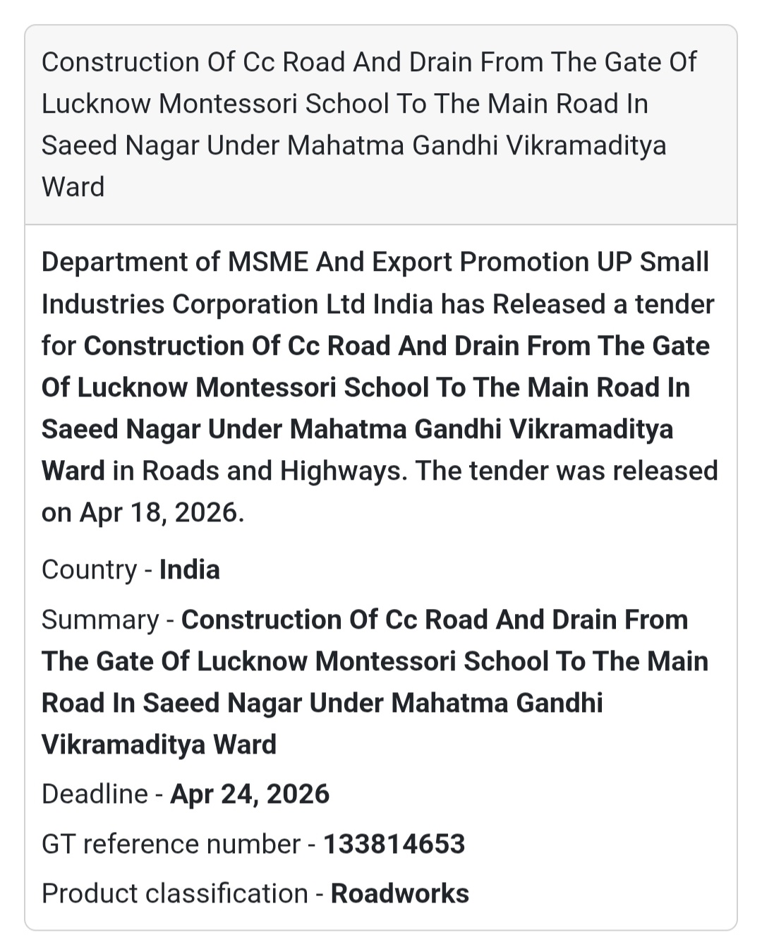 🛣️ CC Road & Drain Work – Saeed Nagar