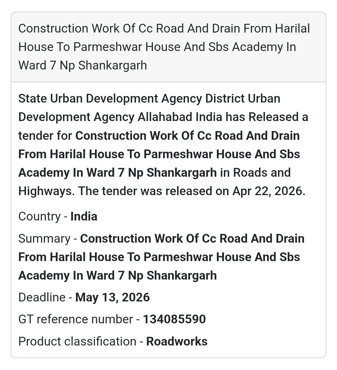🏗️ CC Road & Drain Work – Shankargarh (Ward 7)