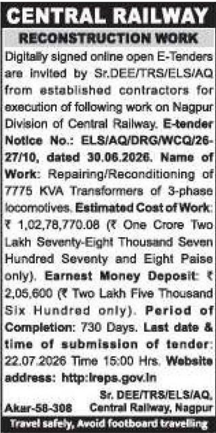 🚆 Central Railway E-Tender Notice