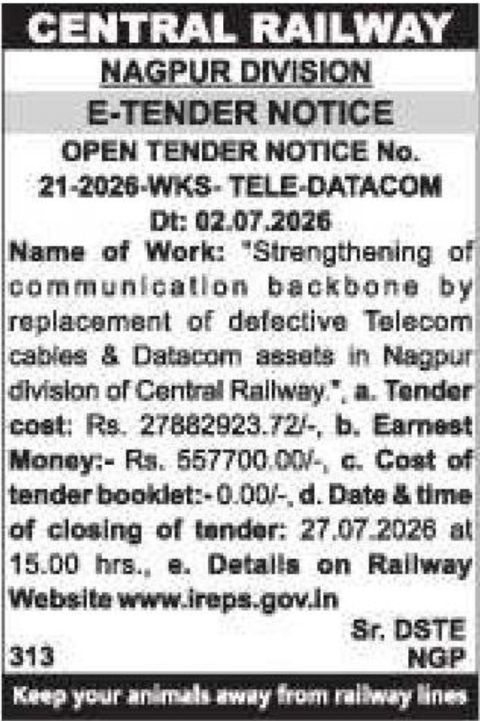 🚆 Central Railway Nagpur Division – E-Tender Notice