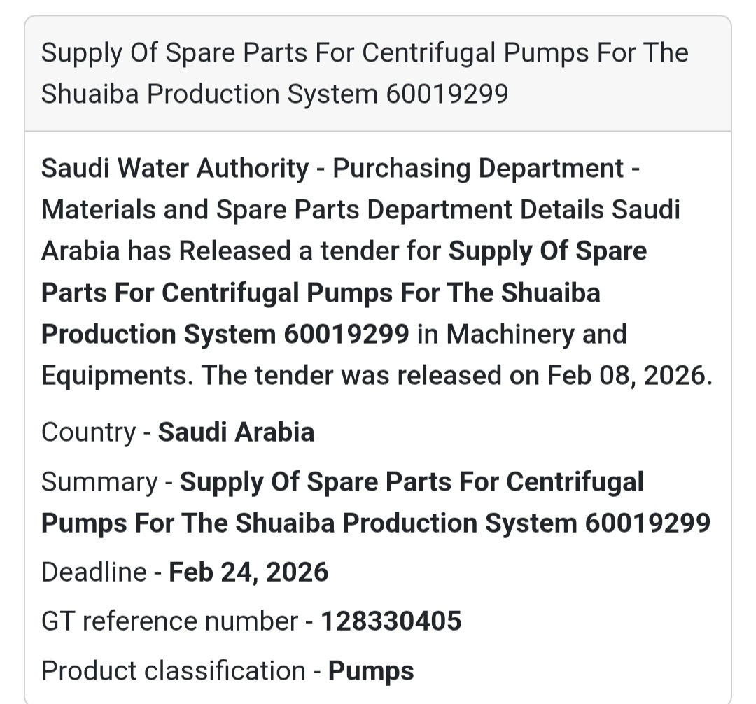 ⚙️ Centrifugal Pump Spare Parts – Shuaiba System