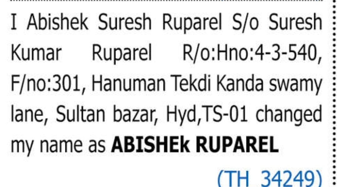 CHANGE OF NAME ABISHEK RUPAREL
