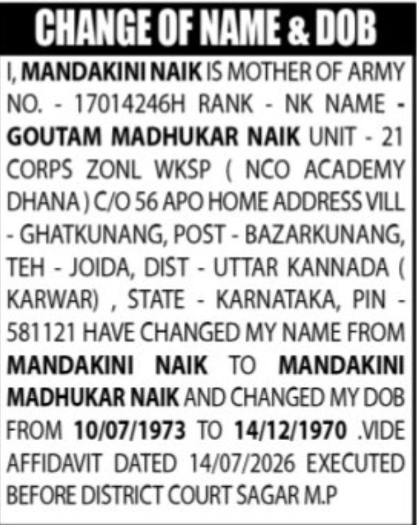 📝 Change of Name & Date of Birth Notice – Mandakini Madhukar Naik