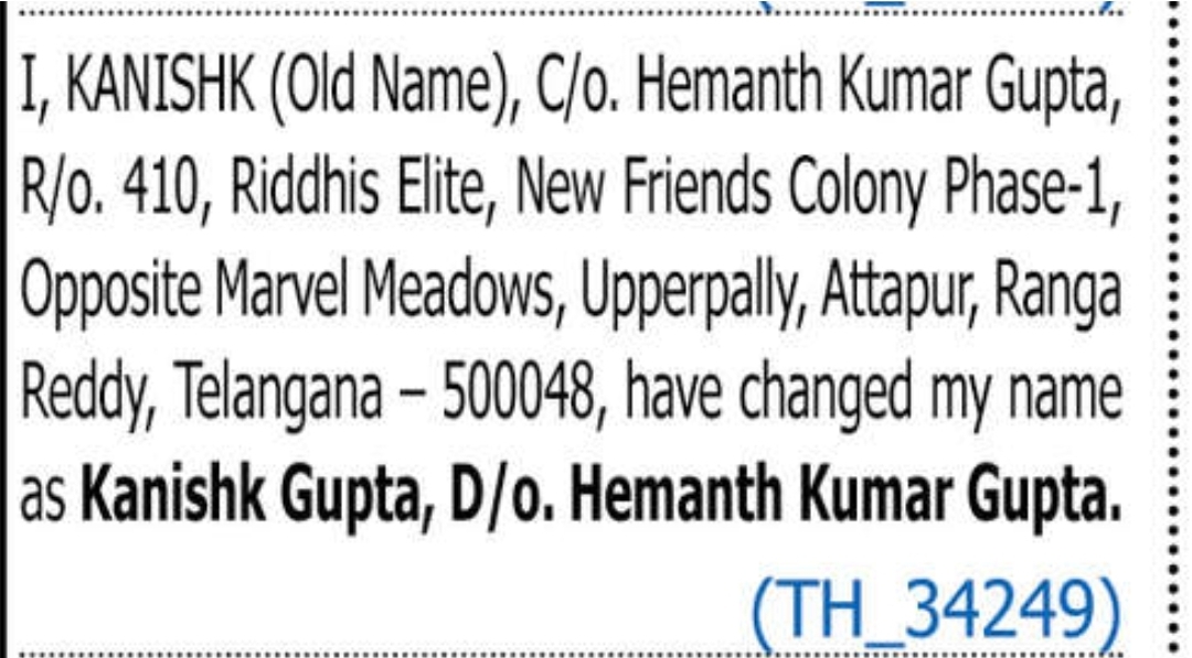 CHANGE OF NAME KANISHK GUPTA