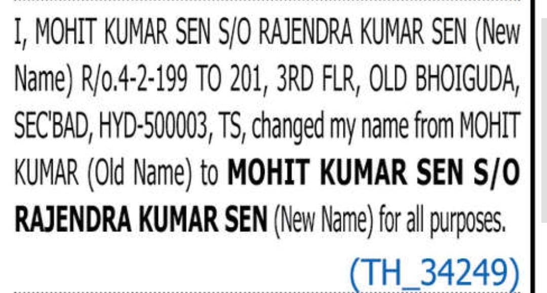 CHANGE OF NAME MOHIY KUMAR SEN