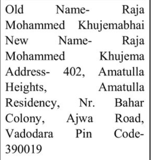 📢 Change of Name Notice  RAJA MOHAMMED KHUJEMA