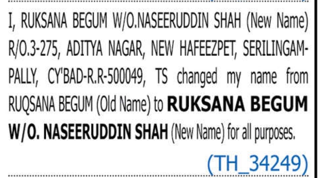 CHANGE OF NAME RUKSANA BEGUM