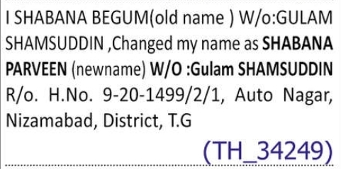 change of name - SHABANA PARVEEN