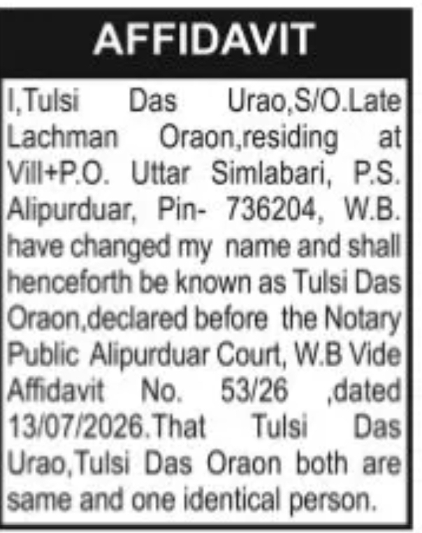CHANGE OF NAME TULSI DAS RAO