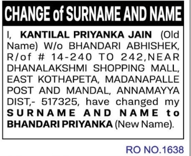 🪪 Change of Surname & Name Notice – Kantilal Priyanka Jain