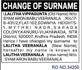 🪪 Change of Surname Notice – Lalitha Vippagunta