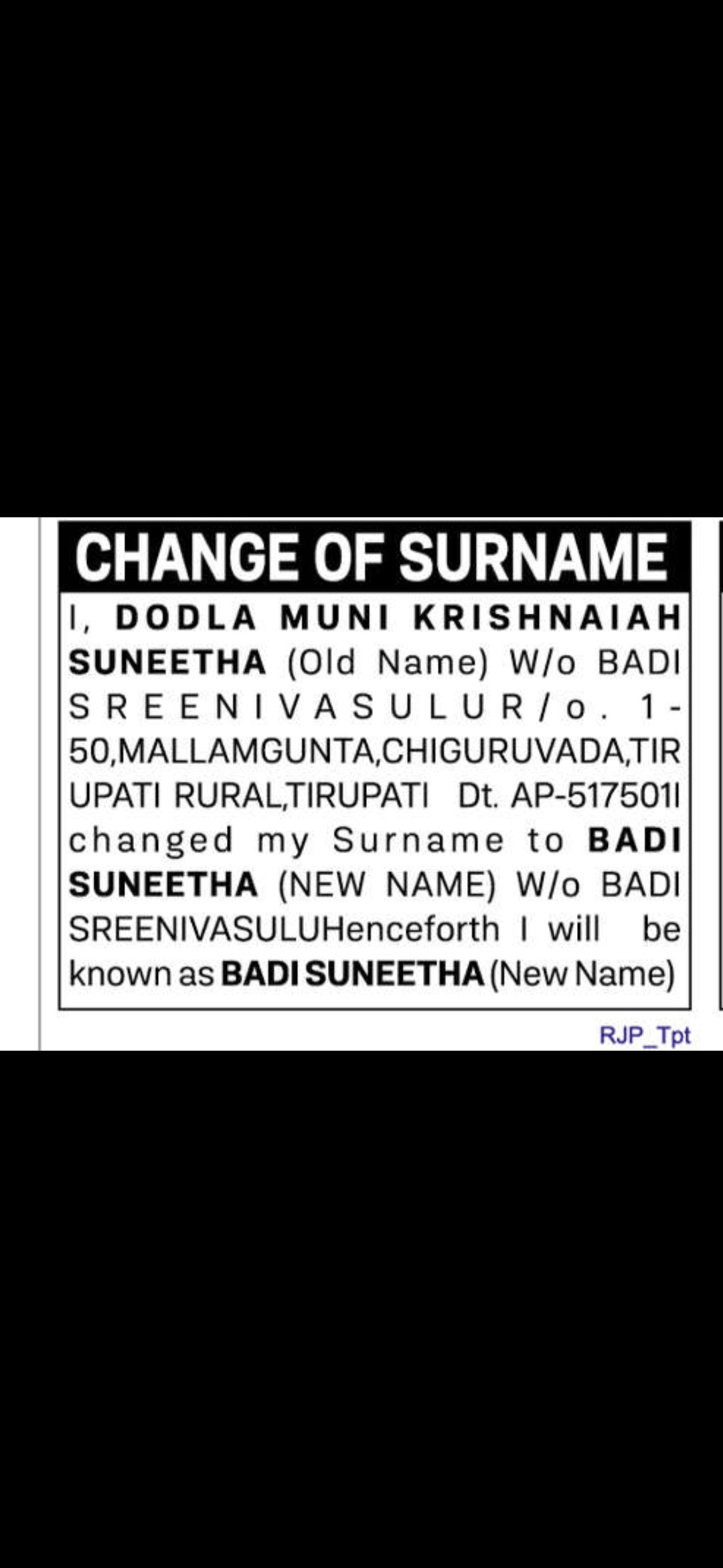 🆔 CHANGE OF SURNAME NOTICE