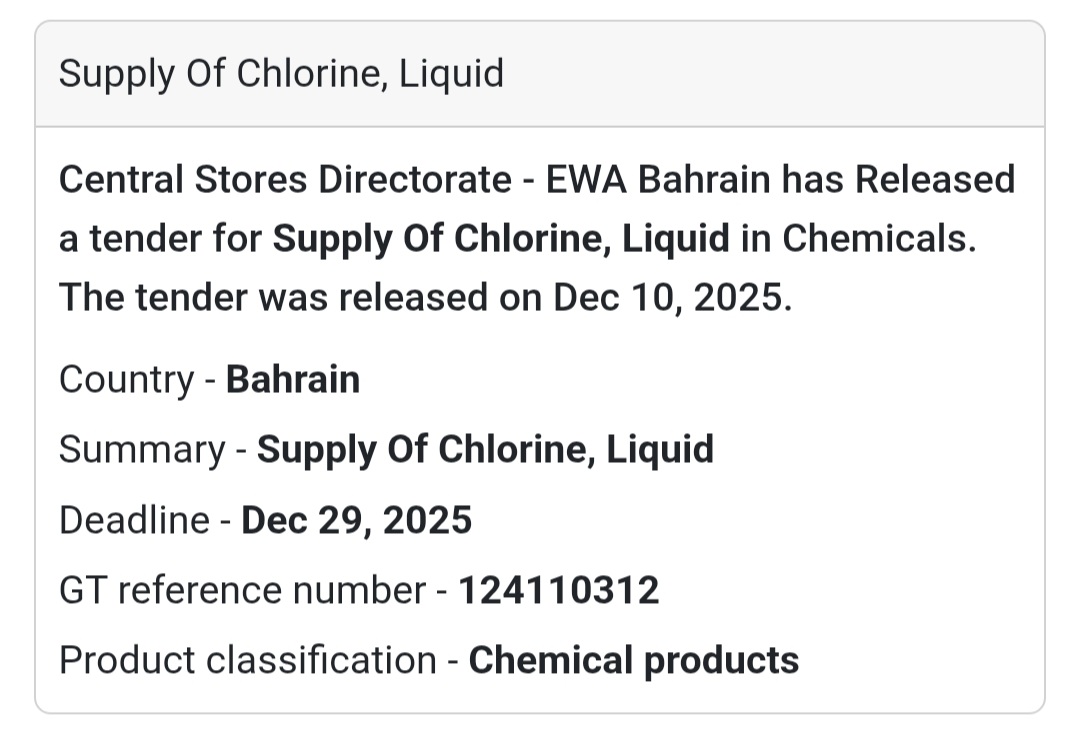 🚨 Chemical Supply Tender – Bahrain 🇧🇭🧪