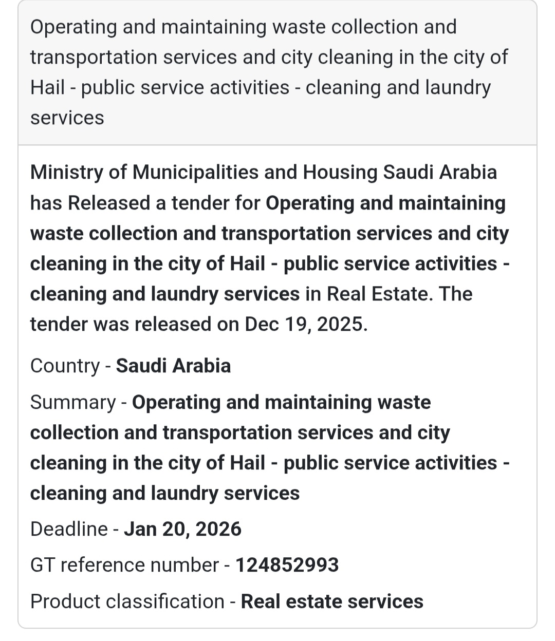 🔔 City Cleaning & Waste Management Tender | Saudi Arabia 🇸🇦