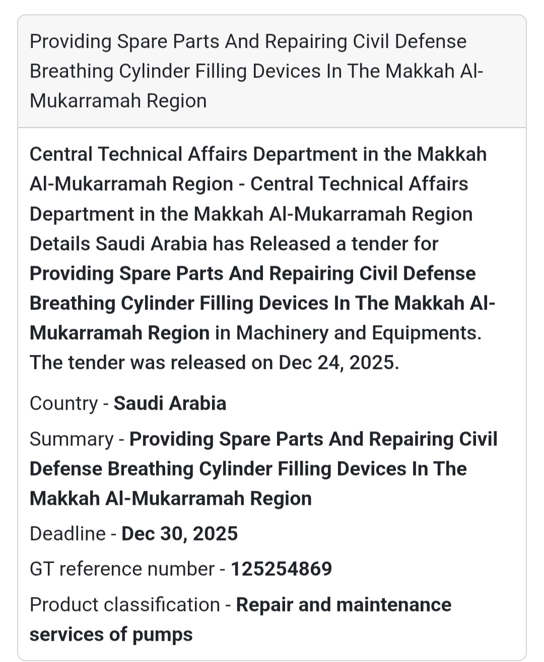 🔧 Civil Defense Breathing Cylinder Devices – Makkah 🇸🇦