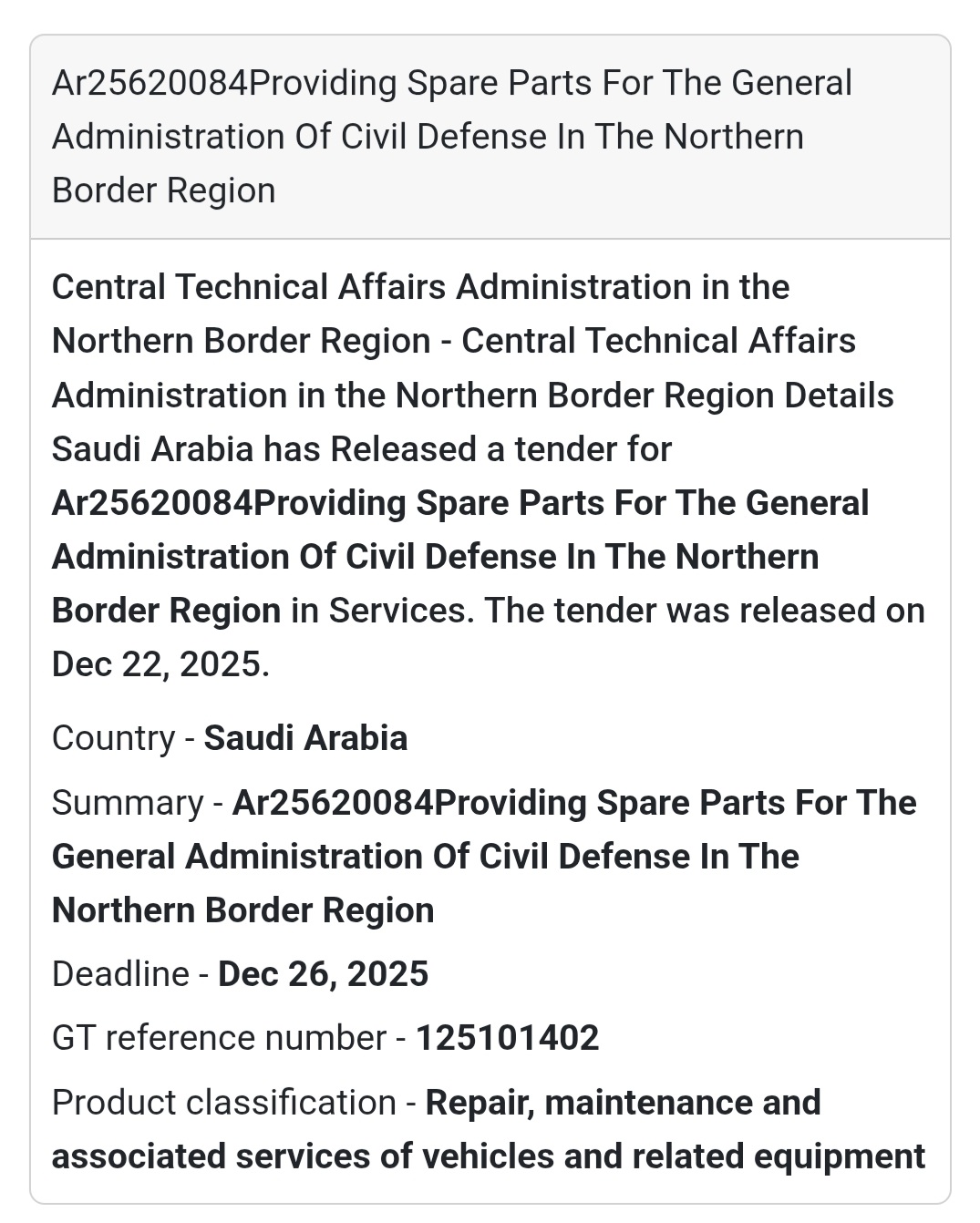 🚒 Civil Defense Spare Parts – Saudi Arabia 🇸🇦