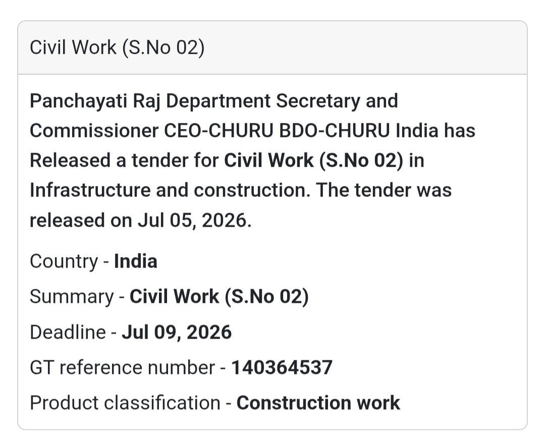🏗️ Civil Work (S. No. 02) – Churu 🏗️