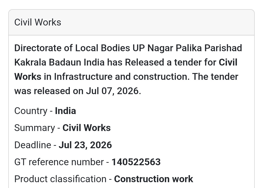 🏗️ Civil Works Tender (Kakrala, Badaun, Uttar Pradesh)