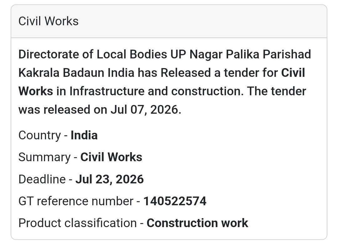 🏗️ Civil Works Tender (Kakrala, Badaun, Uttar Pradesh)