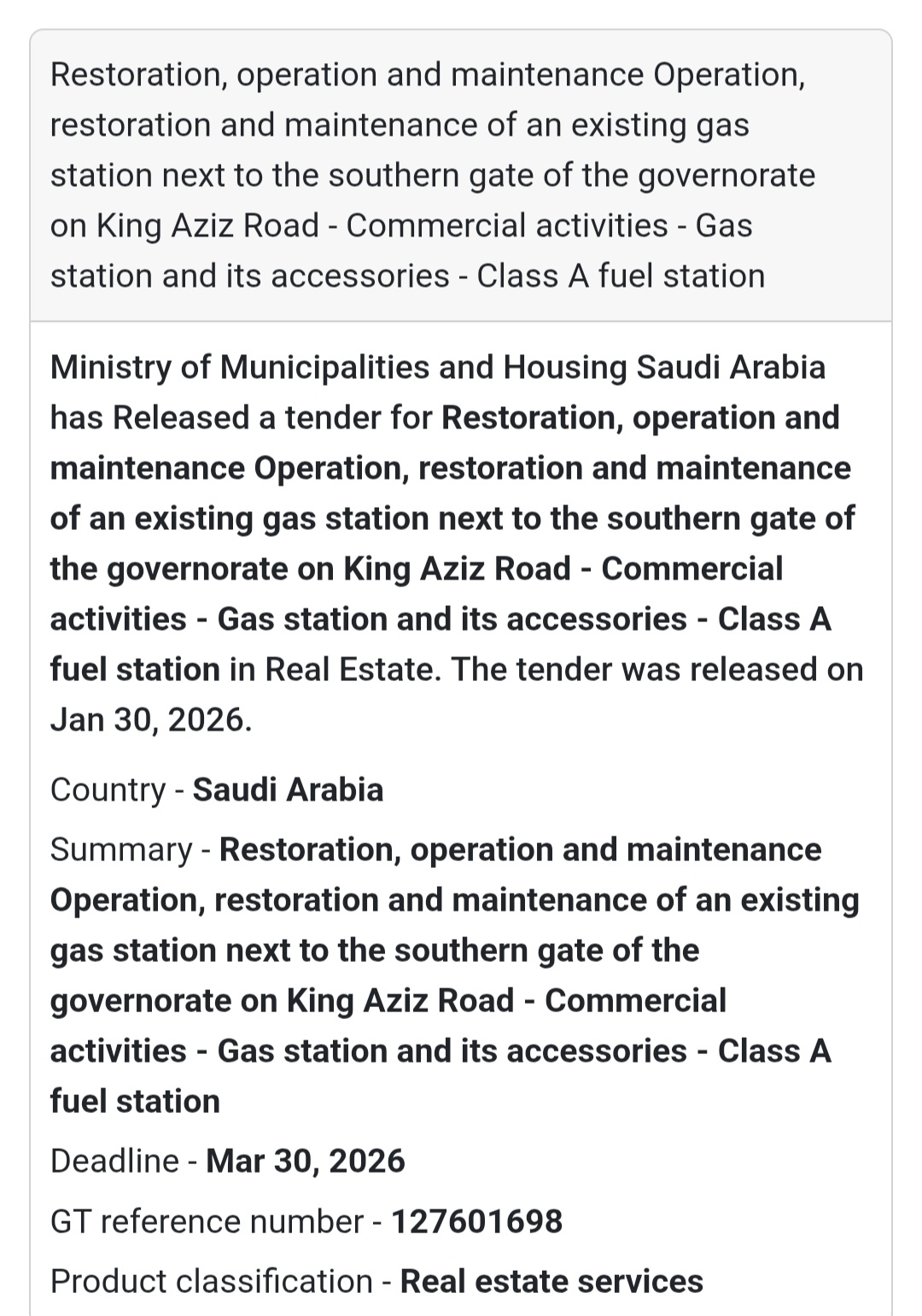 ⛽ Class A Fuel Station – King Aziz Road