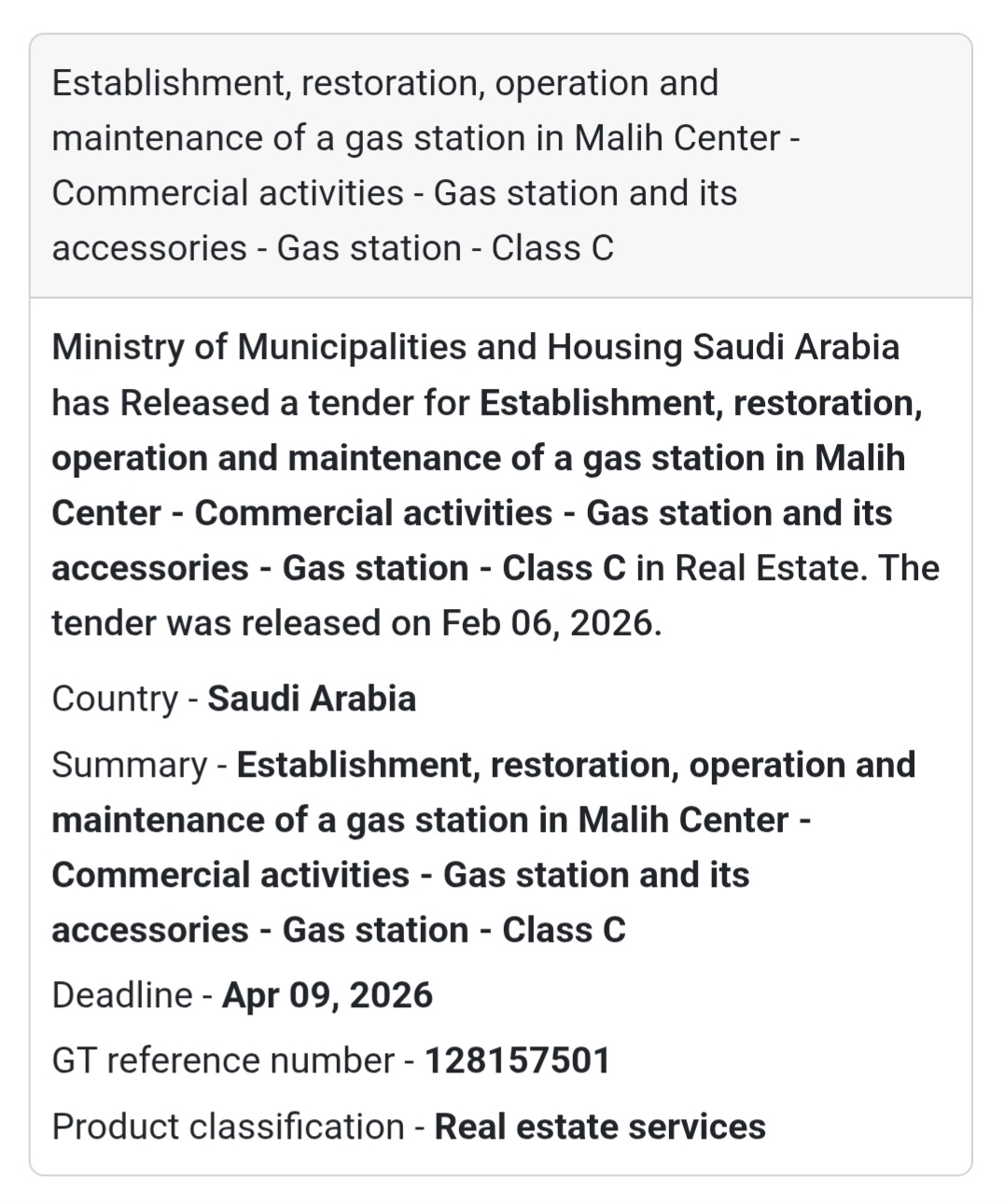 ⛽ Class C Gas Station – Malih Center