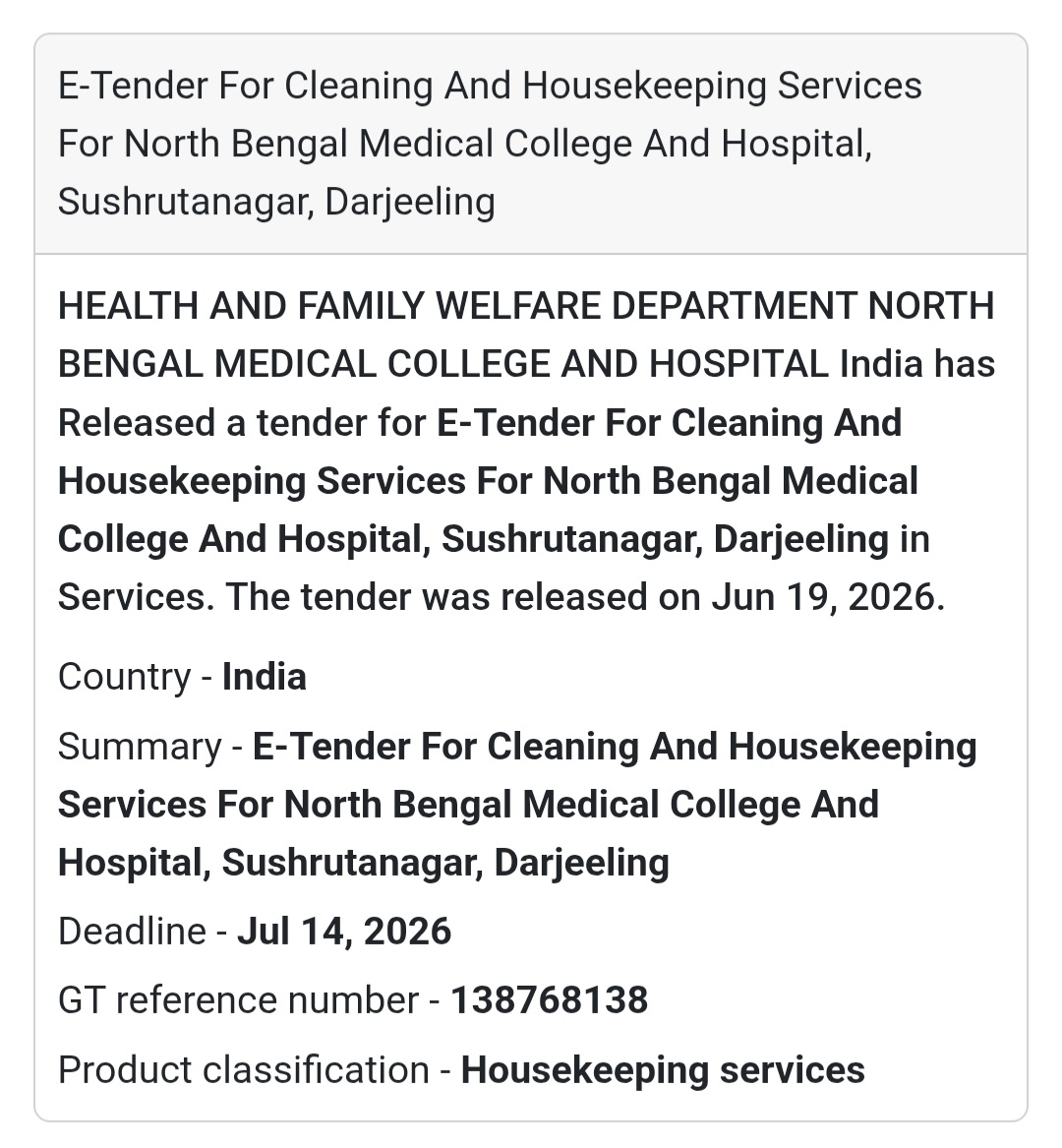🧹 Cleaning & Housekeeping Services for North Bengal Medical College & Hospital